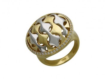Кольцо с бриллиантом из бело-желтого золота 01К685279
