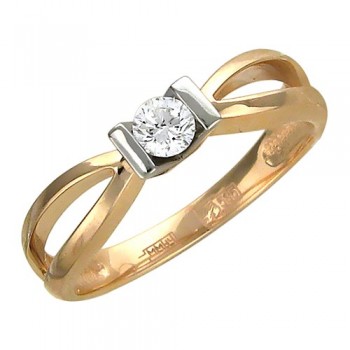 Кольцо с бриллиантом из бело-красного золота 01К665534
