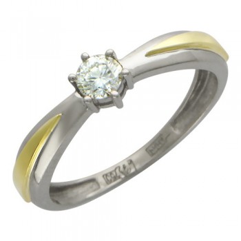 Кольцо с бриллиантом из бело-желтого золота 01К684416