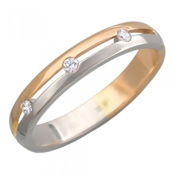 Обручальное кольцо с бриллиантом из бело-красного золота 01О660062