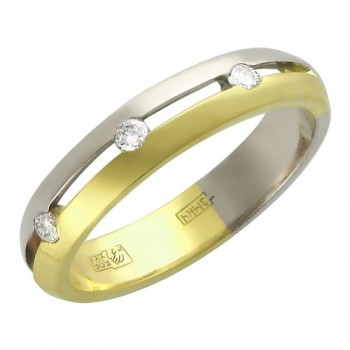 Обручальное кольцо с бриллиантом из бело-желтого золота 01О680062