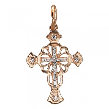 Крестик православный с фианитом из красного золота 01Р110865