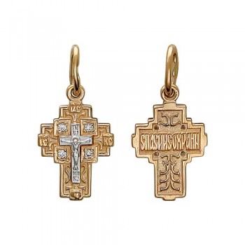 Крестик православный с фианитом из красного золота 01Р110870