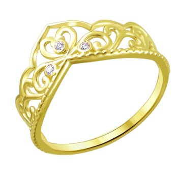 Кольцо с фианитом из желтого золота 01К139712