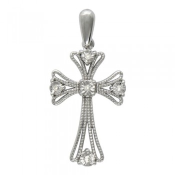 Крестик православный с бриллиантом из белого золота 01Р620651