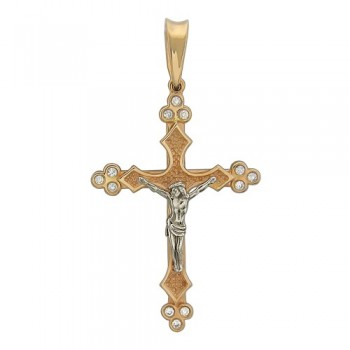Крестик православный с бриллиантом из бело-красного золота 01Р660606