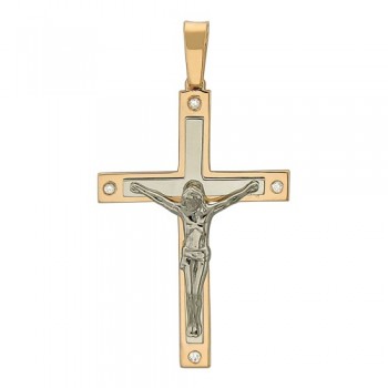 Крестик православный с бриллиантом из бело-красного золота 01Р660615