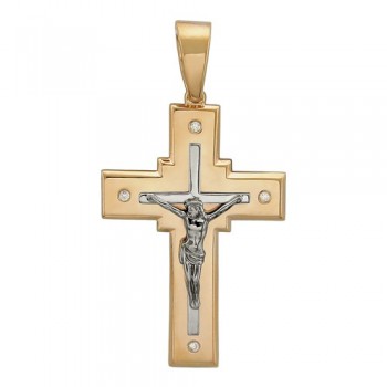 Крестик православный с бриллиантом из бело-красного золота 01Р660617