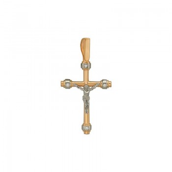 Крестик православный с бриллиантом из бело-красного золота 01Р660655