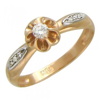 Кольцо с фианитом из бело-красного золота 01К164991