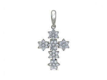 Крестик православный с бриллиантом из белого золота 01Р620683