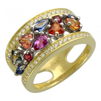 Кольцо с бриллиантом из бело-желтого золота 01К682902