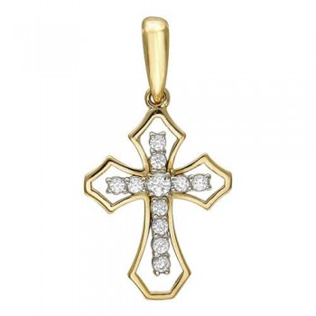Крестик православный с фианитом из бело-красного золота 01Р160681Ж