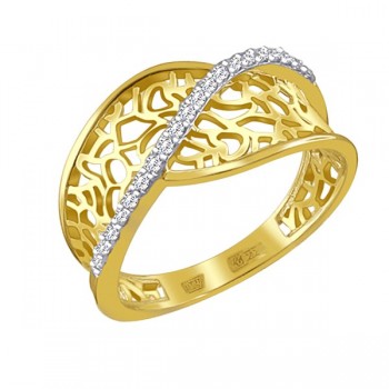 Кольцо с фианитом из желтого золота 01К1310028
