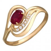 Кольцо с синтетическим рубином из красного золота 585 пробы