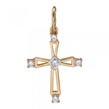 Крестик православный с фианитом из красного золота 01Р110781