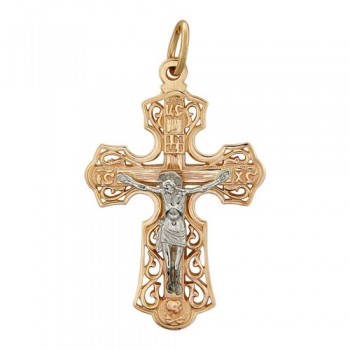 Крестик православный из бело-красного золота 01Р060731