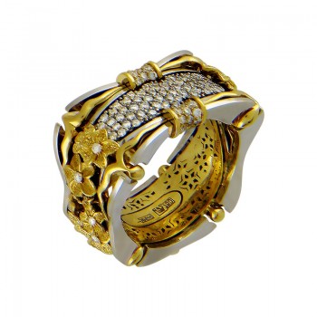 Кольцо с бриллиантом из бело-желтого золота 01К683996L