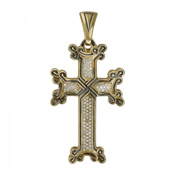 Крестик православный с бриллиантом из желтого золота 01Р640911