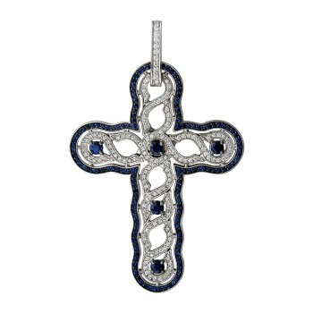 Крестик православный с бриллиантом из белого золота 01Р670800