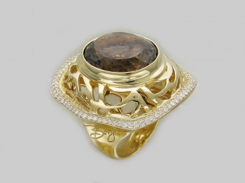 Кольцо с бриллиантом из желтого золота 01К646439
