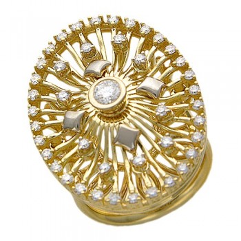 Кольцо с бриллиантом из бело-желтого золота 01К685484