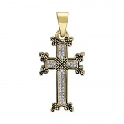 Крестик православный с бриллиантом из желтого золота 750 пробы