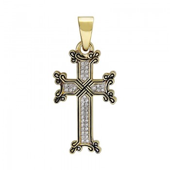 Крестик православный с бриллиантом из желтого золота 01Р640923