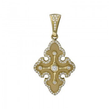 Крестик православный с бриллиантом из желтого золота 01Р640912