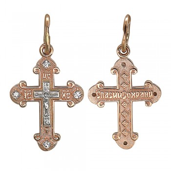 Крестик православный с фианитом из бело-красного золота 01Р160864