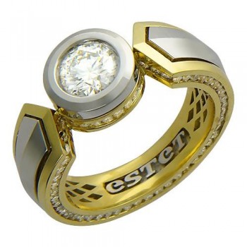 Кольцо с бриллиантом из бело-желтого золота 01Т684347