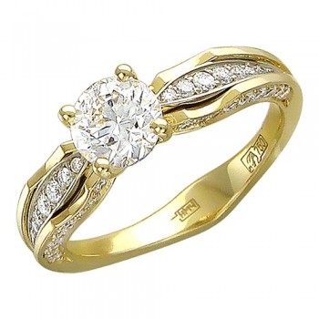 Кольцо с бриллиантом из бело-желтого золота 01К686252