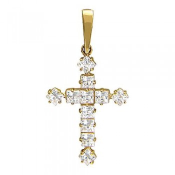 Крестик православный с фианитом из желтого золота 01Р130682