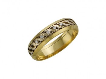 Обручальное кольцо с бриллиантом из бело-желтого золота 01О680134
