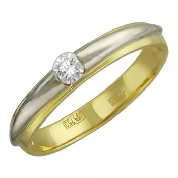 Кольцо с бриллиантом из бело-желтого золота 01К684831
