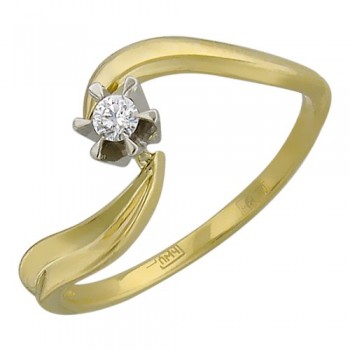 Кольцо с бриллиантом из бело-желтого золота 01К683361